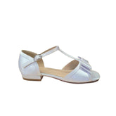 BAMBI Girls White Satin Bow Trim T-Bar Sandal